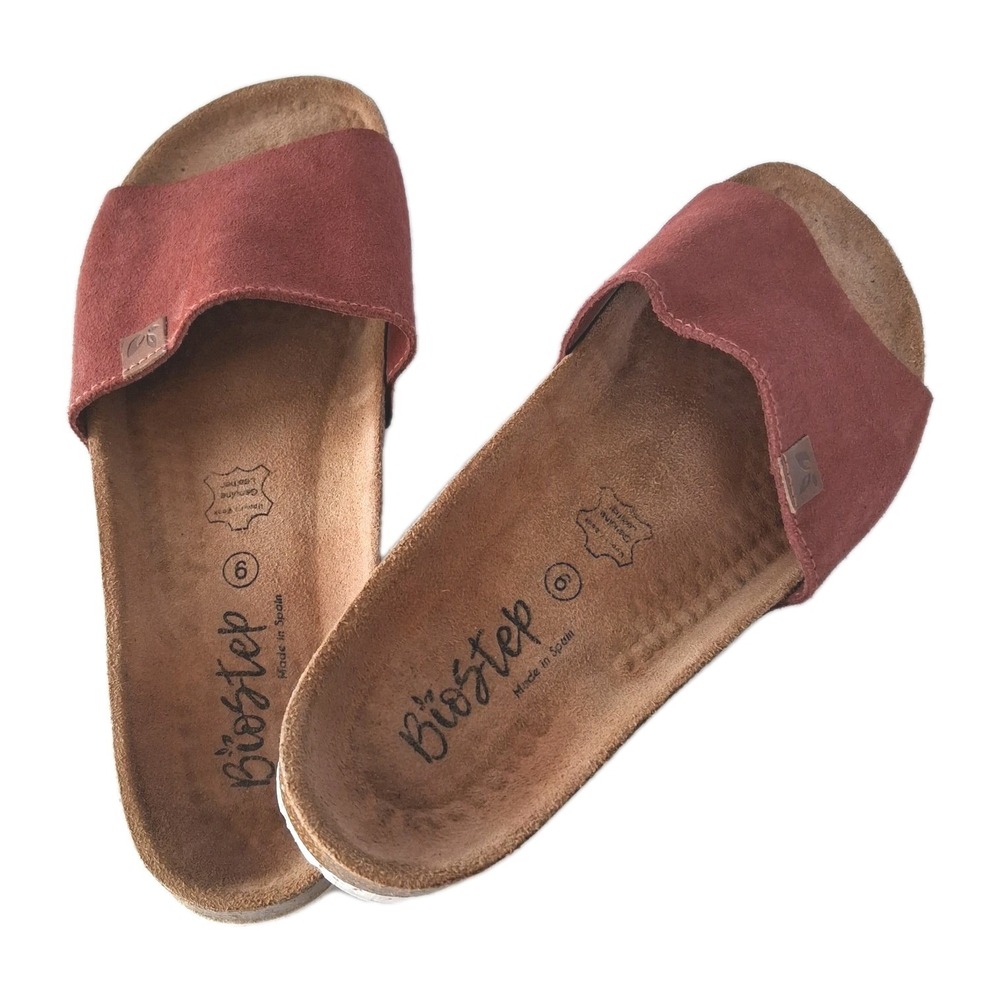 BIOSTEP Suede Leather Slide Sandals Womens Size 9 Rust Red Slip On Comfort Shoes